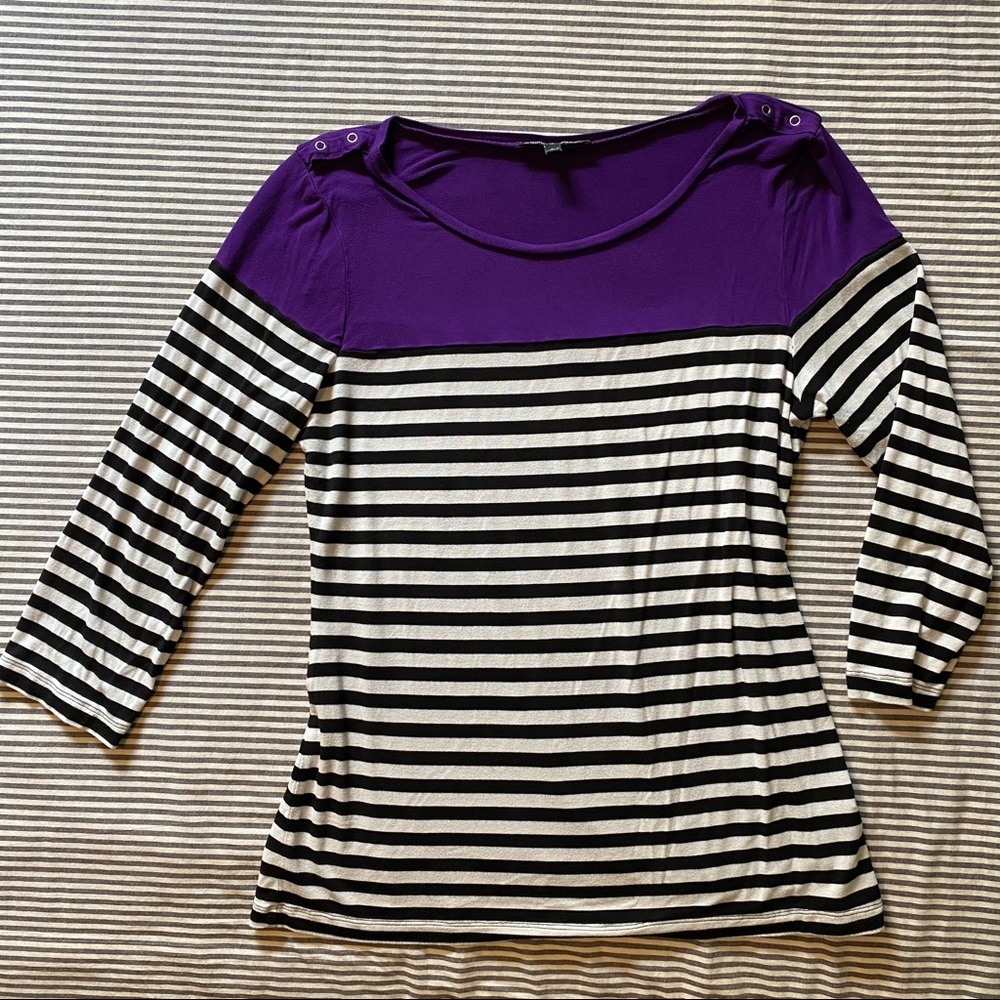 Purple striped boat neck top
